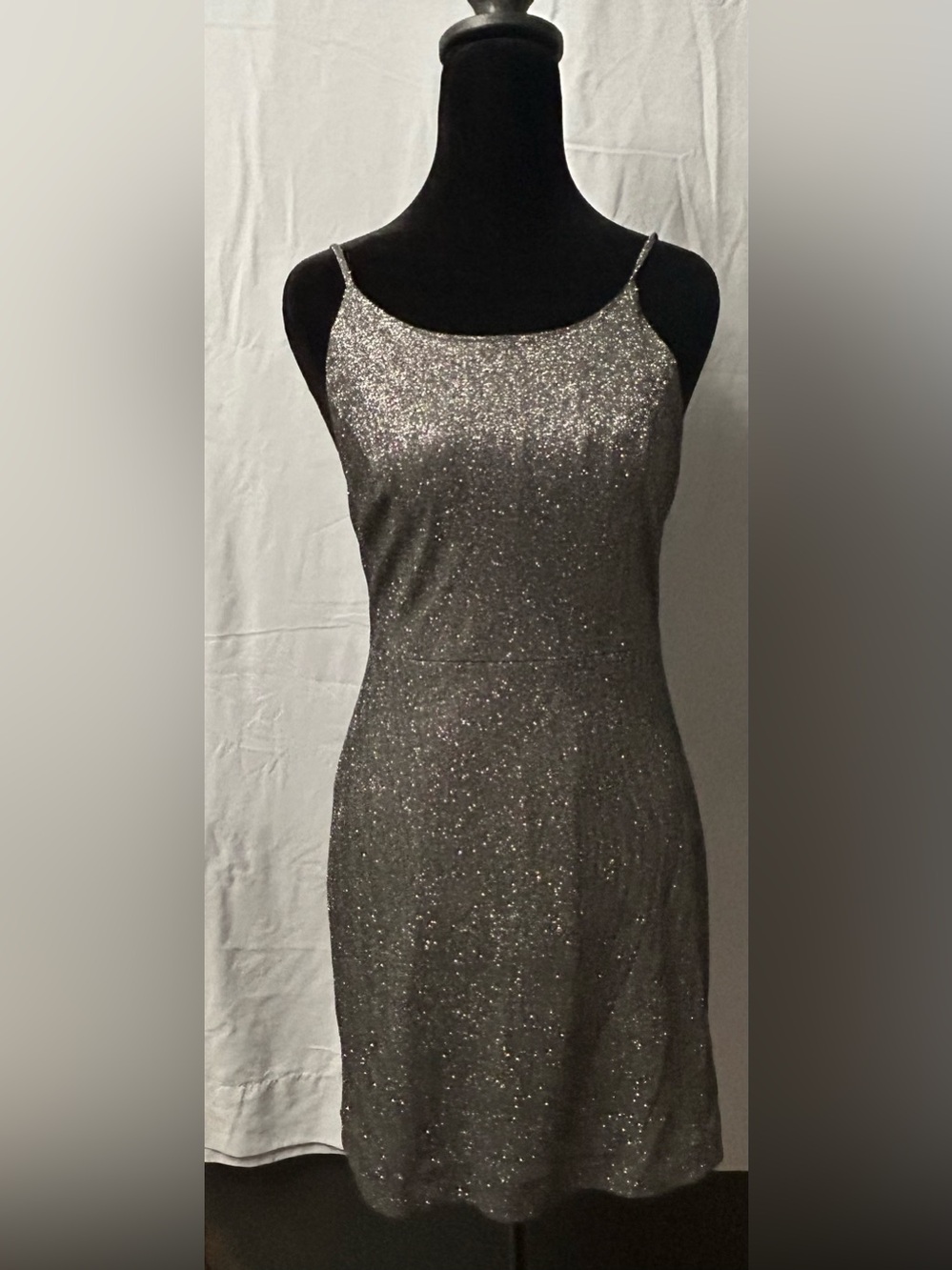 Dainty Hooligan Silver Glitter Strapless Slip Dress